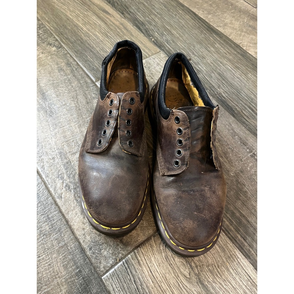 Dr. Martens 8053 Padded Collar Oxford Brown Leather Lug Sole Shoes 5-Eye